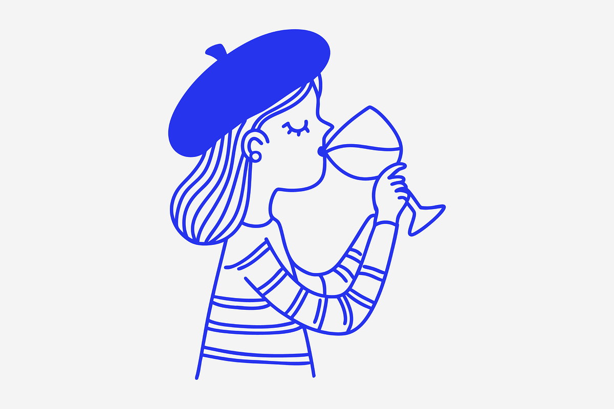 Chic Wine Lover Character Doodle, a Person Illustration by Danil Polshin