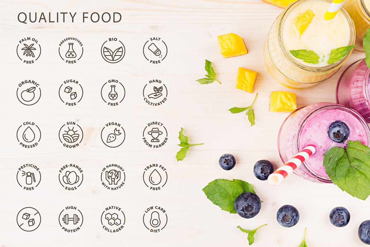 Eco, bio and organic labels icons, an Outline Icon by RevolutionizZed (Photo 2 of 9)