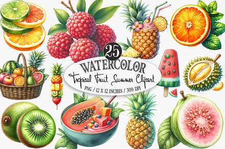 Watercolor Tropical Fruit Summer PNG