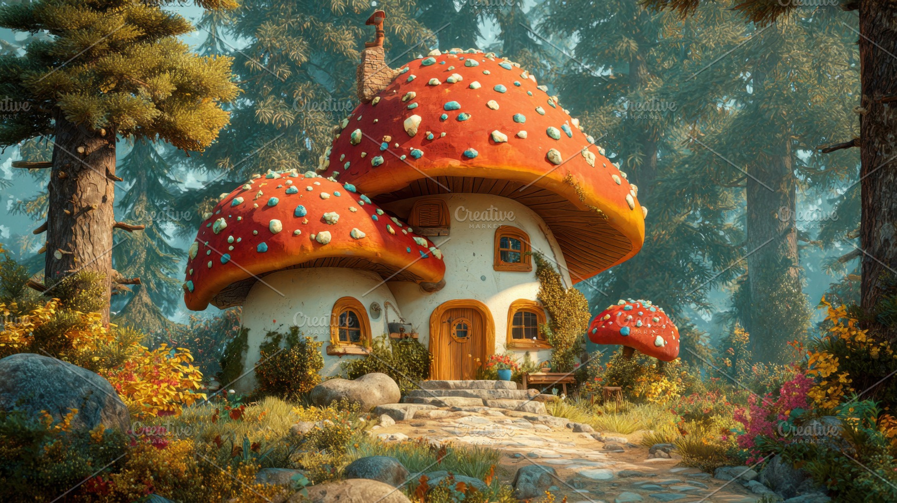 Mushroom house in a forest area, a Photo by Beautiful things