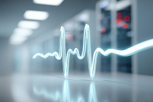 Glowing blue heartbeat line in a medical setting, a Health & Medical Photo by AlyaAnd