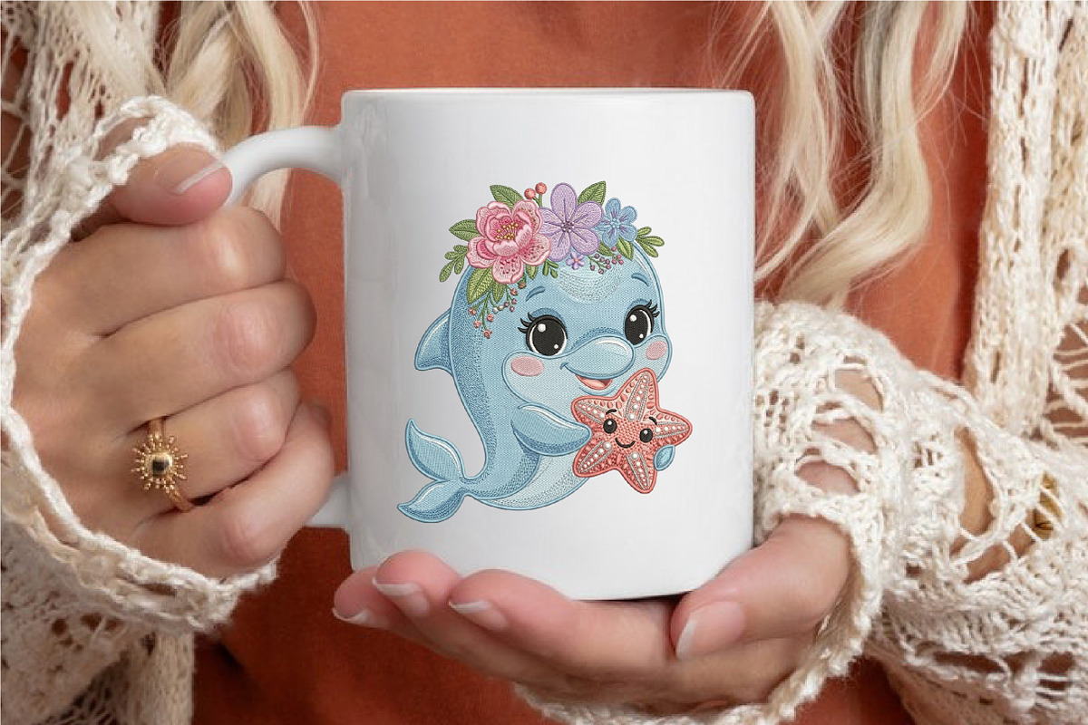 Cute Dolphin Embroidery Design, an Illustration by designcity5 (Photo 3 of 4)