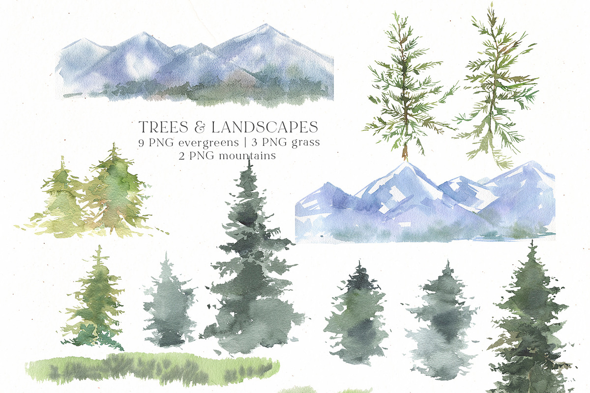 Trees & Mountains Watercolour, an Illustration by whiteheartdesign (Photo 3 of 6)