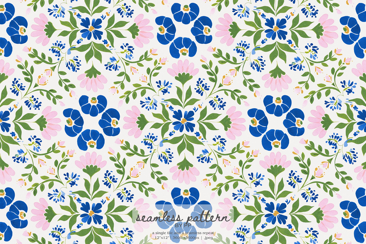 Scandinavian blue folk pattern, a Pattern Graphic by Pink Studio Art (Photo 1 of 4)