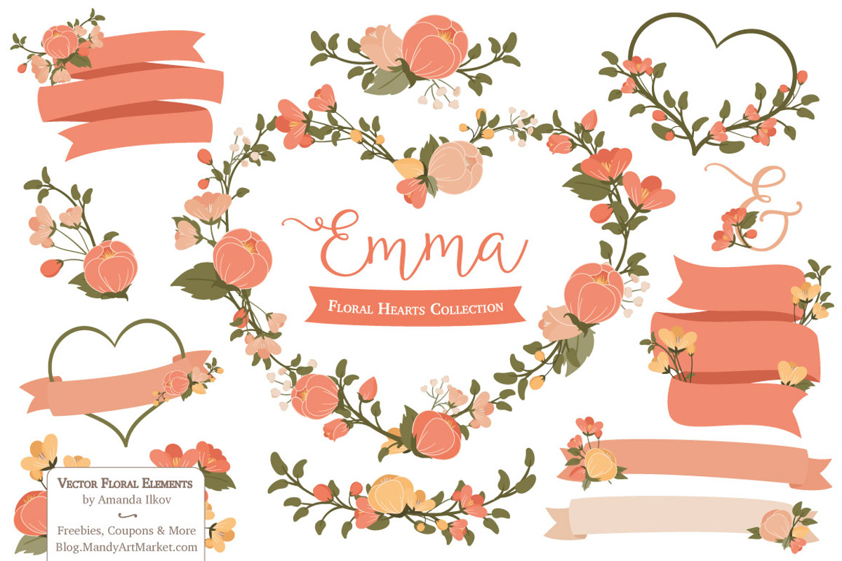 Peach Floral Heart Wreath Clipart, an Illustration by Amanda Ilkov (Photo 1 of 5)