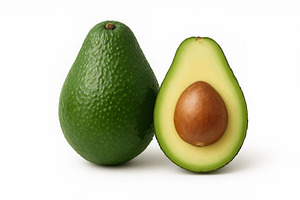 Whole and halved avocado with seed, a Food Illustration by AlexArt