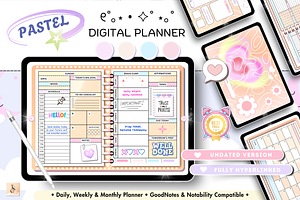 Yellow Pastel Digital Planner, a Stationery Template by Tas Creative Studio