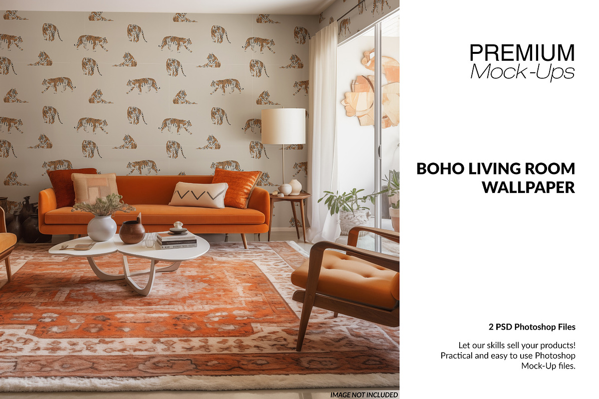 Boho Wallpaper Mockup PNG & PSD, a Household Mockup by mock-ups (Photo 1 of 7)