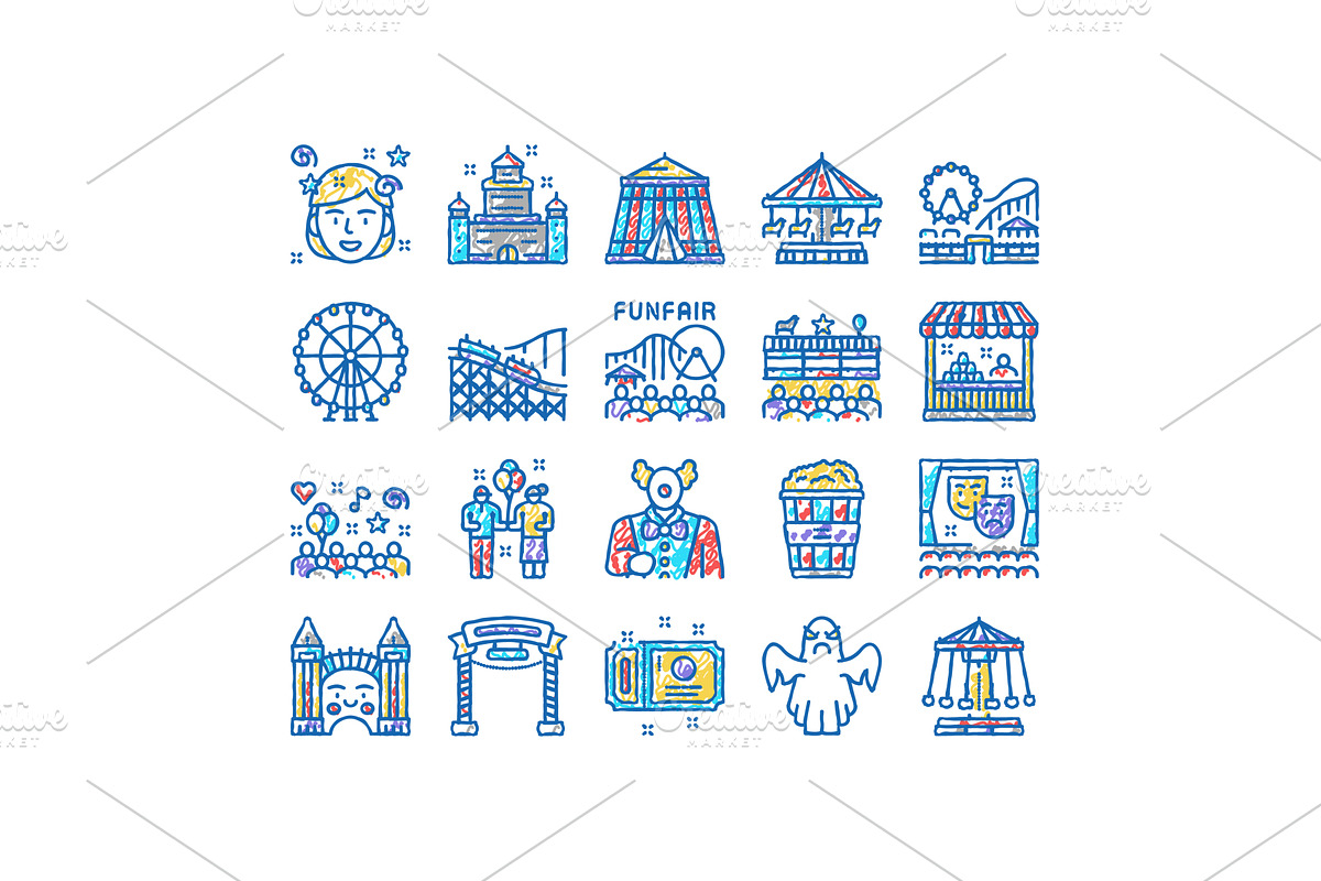 Amusement Park Entertainment Icons, an Object Illustration by pikepicture