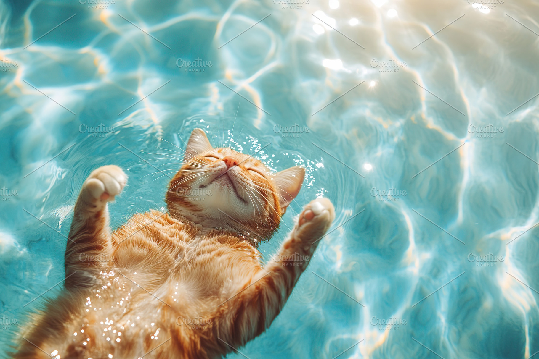 Cat enjoys a refreshing swim in a clean blue pool on a sunny day, an Animal Photo by AlyaAnd