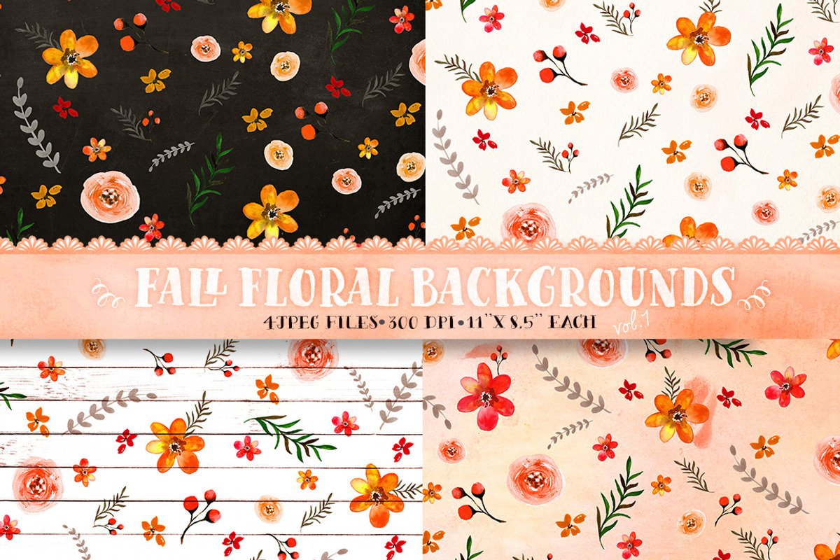 Fall floral backgrounds vol.1, a Pattern Graphic by DigitalCloud