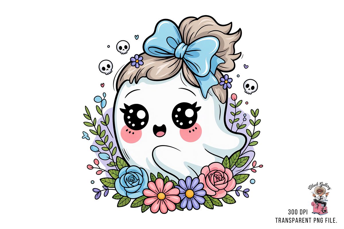 Ghost with Floral Bow PNG Bundle, an Illustration by Clipart Bloom (Photo 8 of 11)