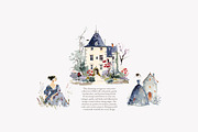 whimsical watercolor castle clipart, a Decorative Illustration by Patishop Art (Thumbnail 2 of 10)