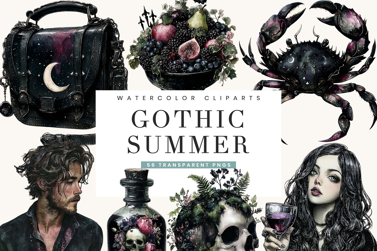 Watercolor Gothic Summer Clipart, a Seasonal Illustration by BusyDaydesign (Photo 1 of 9)