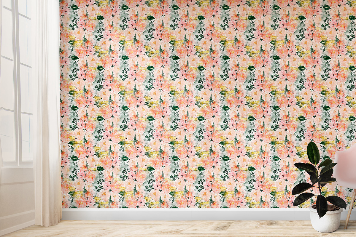 Watercolor pink bouquet pattern, a Pattern Graphic by yahu88studio (Photo 7 of 7)