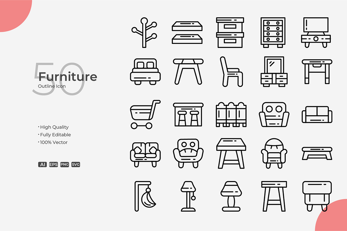 Furniture Outline Icons, an Outline Icon by Bloodline
