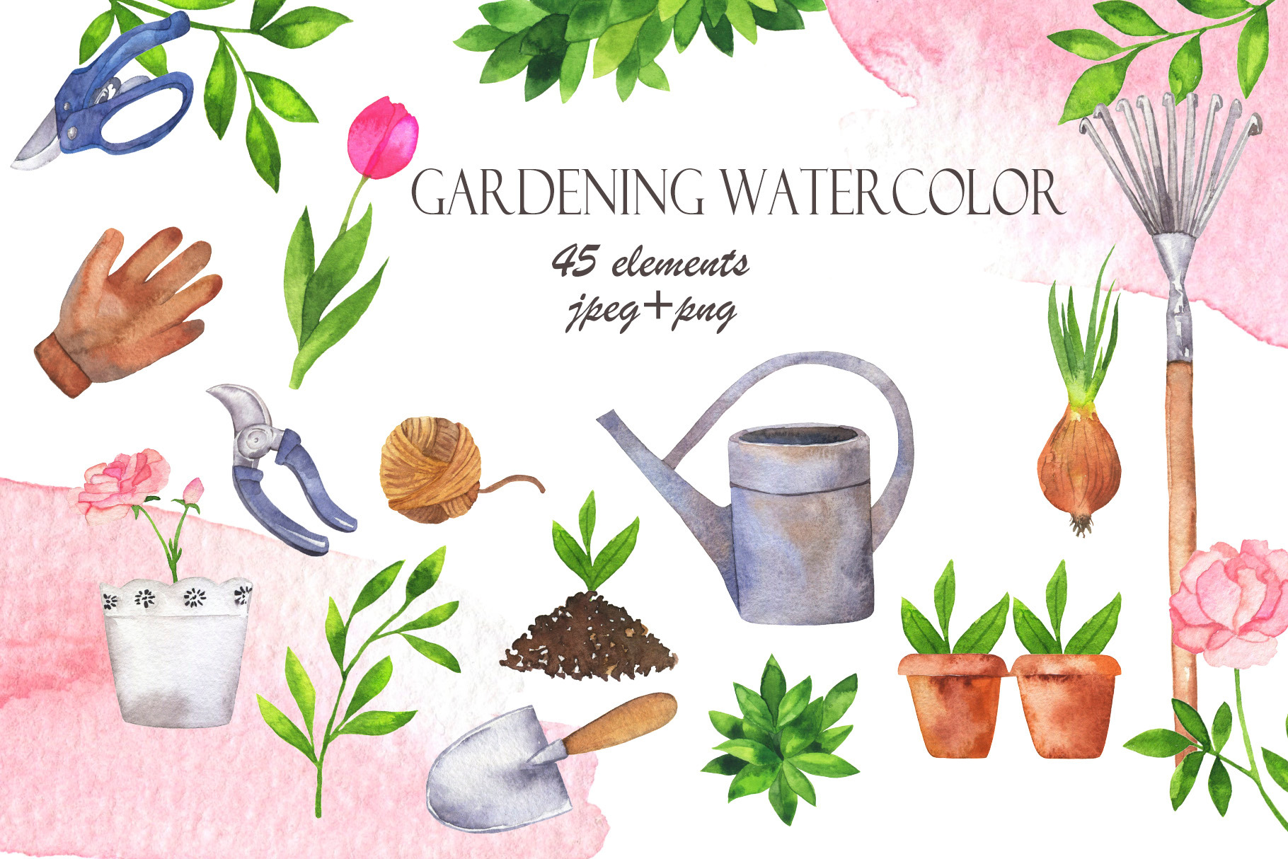 Gardening watercolor set | Illustrations ~ Creative Market