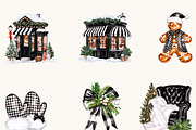 Black & White Christmas Clipart, a Seasonal Illustration by BusyDaydesign (Thumbnail 6 of 9)