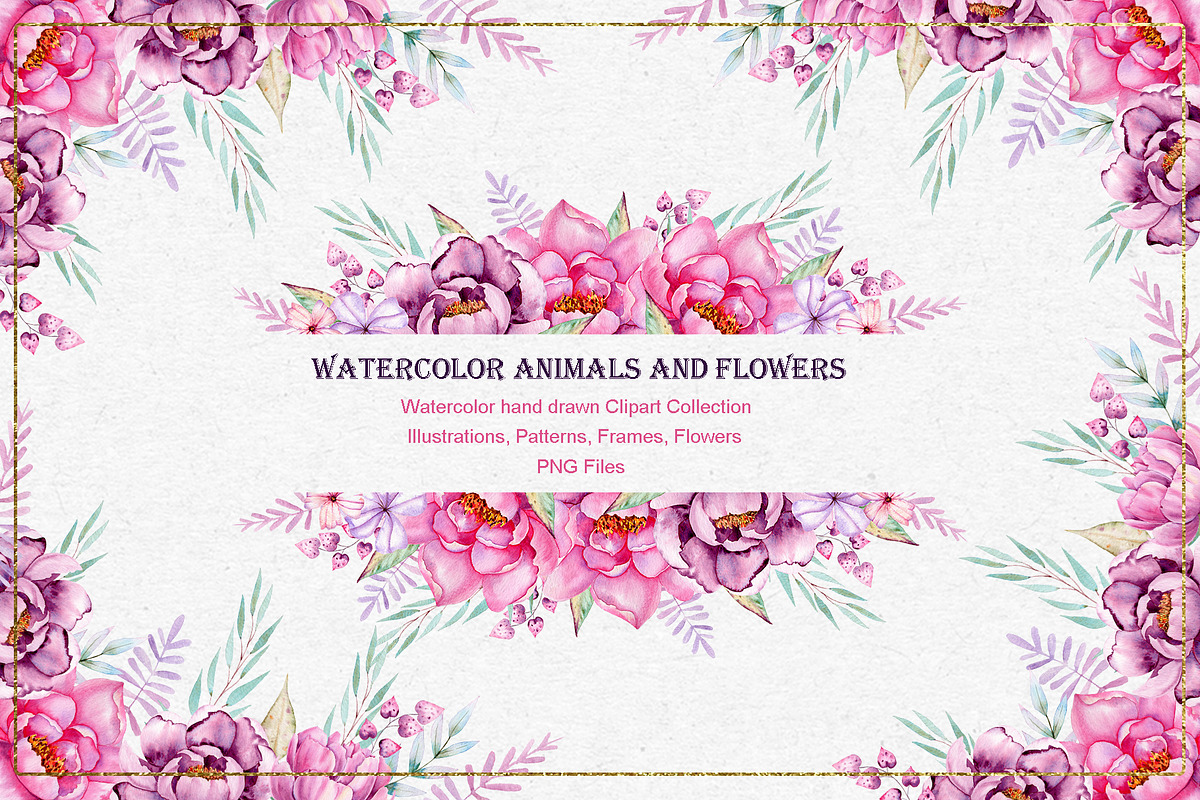 Watercolor Animals anf Flowers, an Animal Illustration by TanataDesign (Photo 2 of 13)
