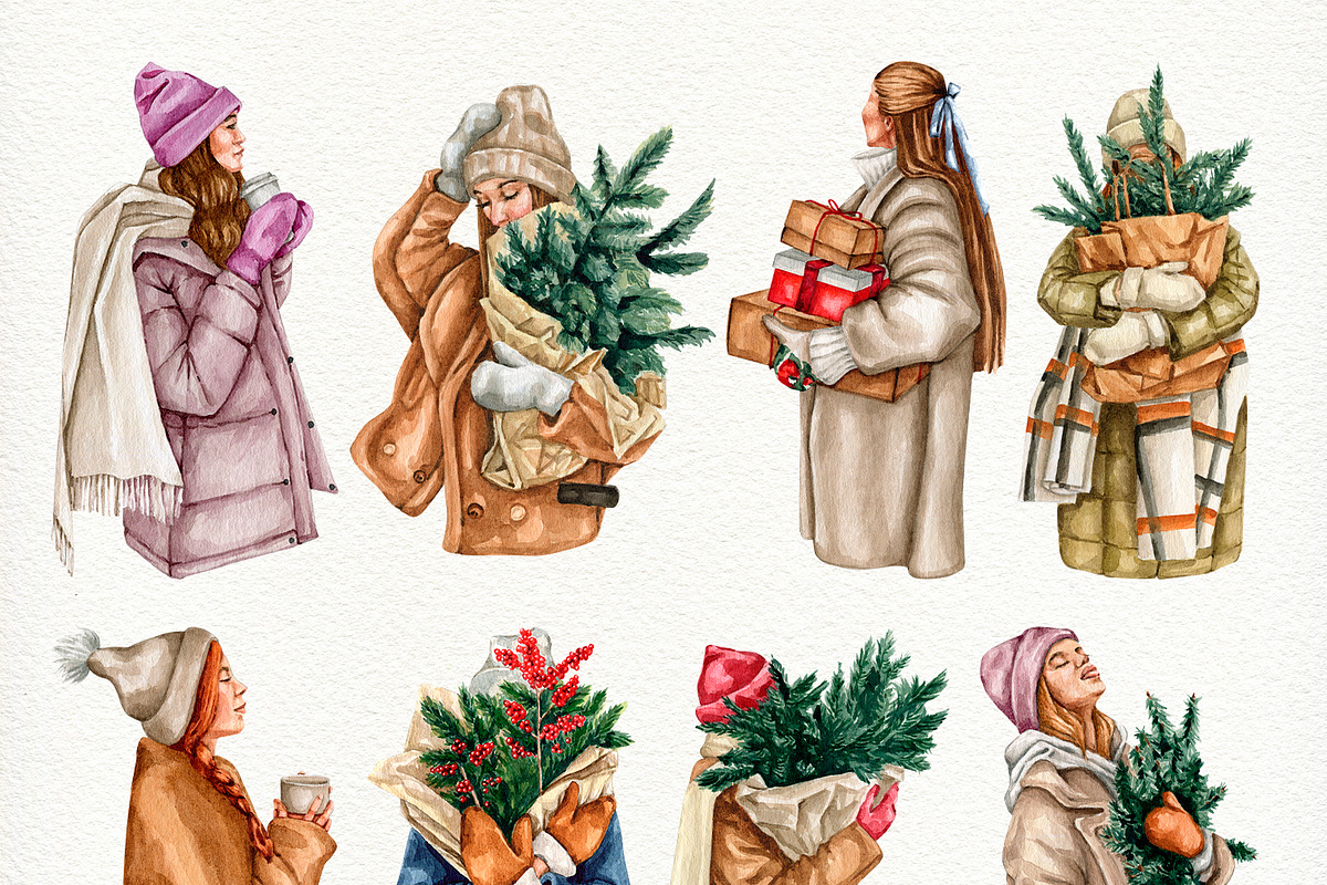 Watercolor winter fashion girls, a Person Illustration by CrystalinaShop (Photo 2 of 2)