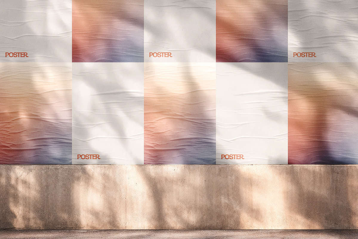 Glued Posters Wall Mockup, an Advertising Mockup by Design Squad (Photo 3 of 4)