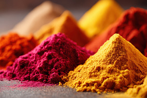 Trio of colorful ground spices, a Food & Drink Photo by AlyaAnd