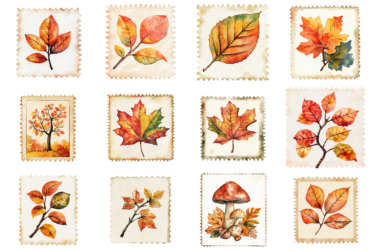 Retro Autumn Postage Stamp PNG, an Illustration by SinaCreation (Photo 2 of 5)