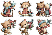 Christmas Cat And Bird Clipart, an Illustration by CraftArtStudio (Thumbnail 5 of 6)