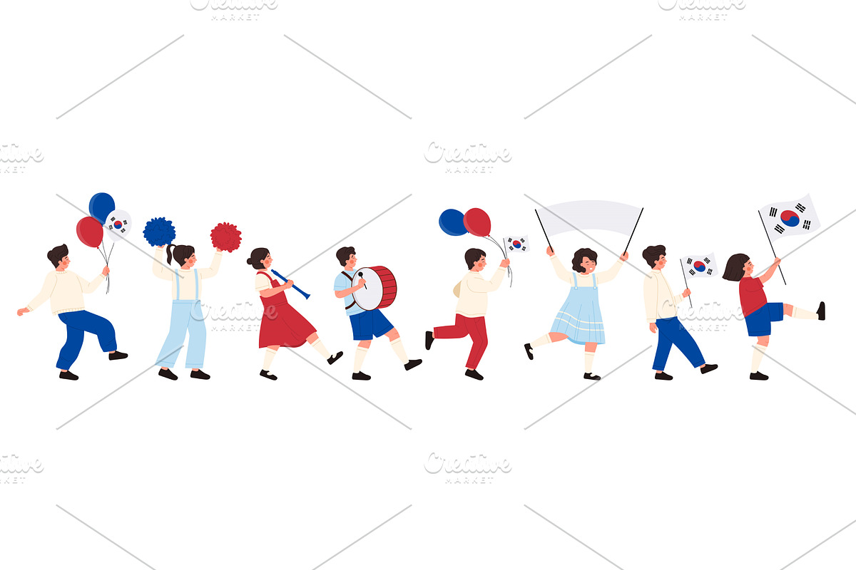Children Parade Celebrating Korean, an Object Illustration by Flashvector
