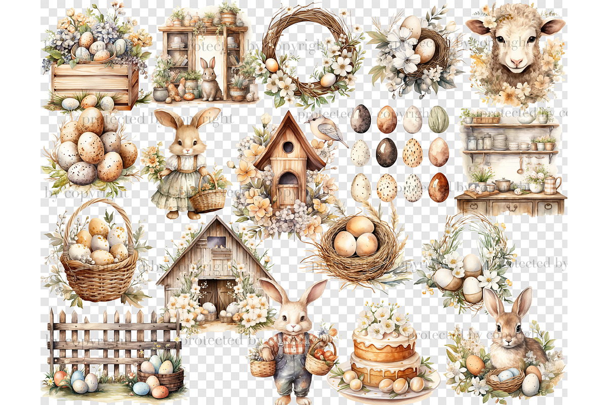 Rustic Easter Clipart Spring Clipart, an Animal Illustration by GlamArtZhanna (Photo 5 of 6)