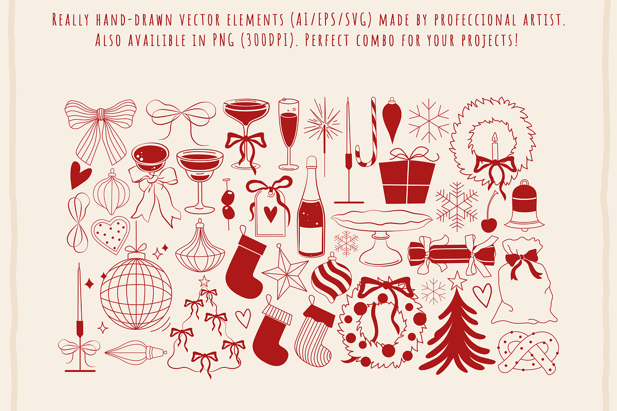 Merry & Red - Christmas line art, a Seasonal Illustration by Nataly_is_Drawing (Photo 2 of 11)
