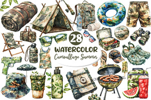 Camouflage Summer Elements Clipart, an Illustration by Dream Creation