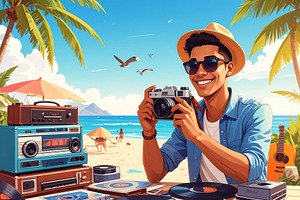 Young person captures memories using a classic film camera surro, a Person Illustration by DanFLCreativo