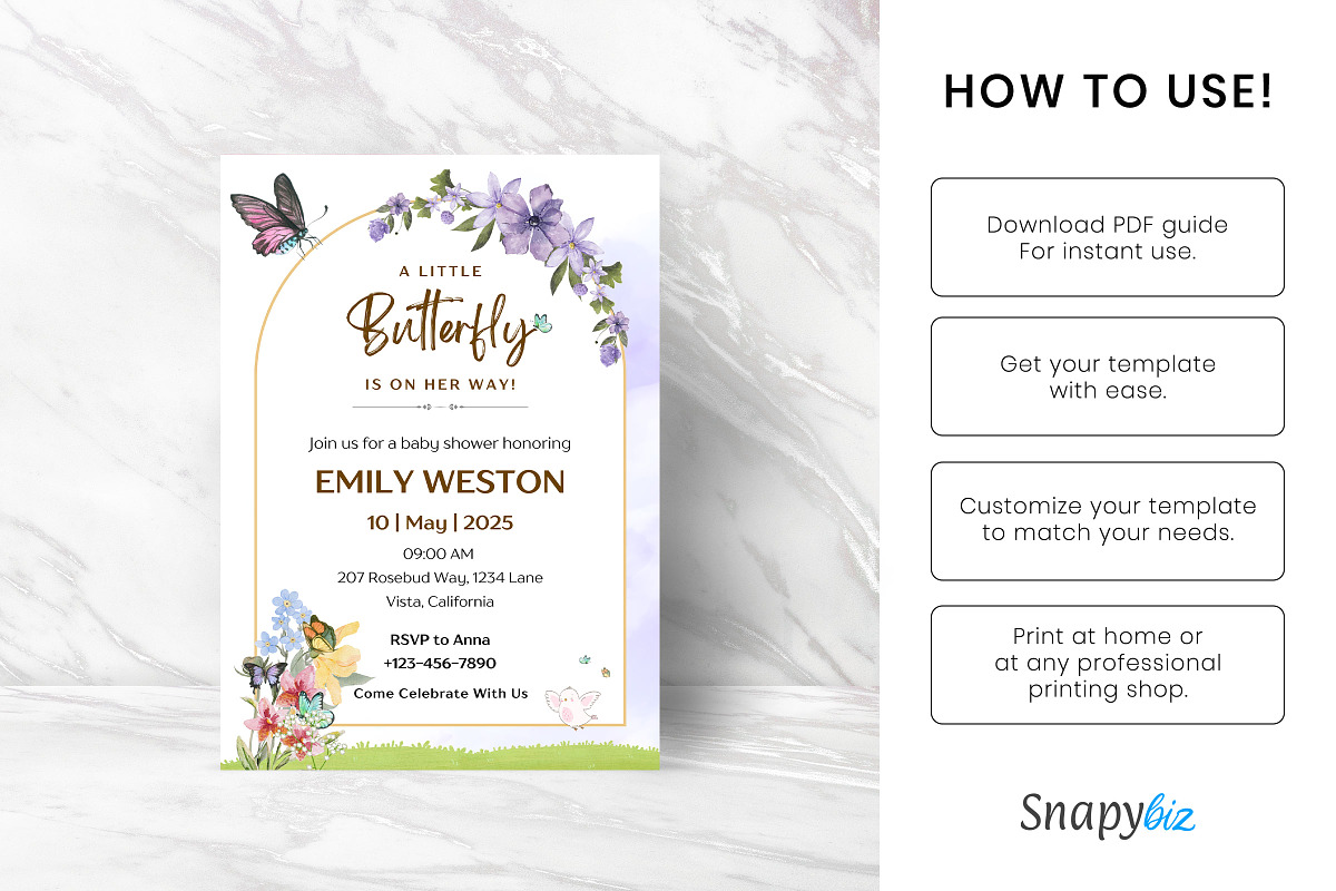 Butterfly Baby Shower Invitation, an Invitation Template by Snapybiz (Photo 5 of 10)