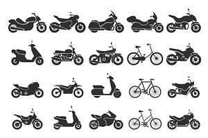 Black motorcycle bicycle icons. City, a Transportation Illustration by Valerie Bodnar