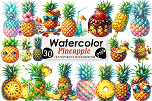 Pineapple Watercolor Clipart, an Illustration by Black Bird Studio