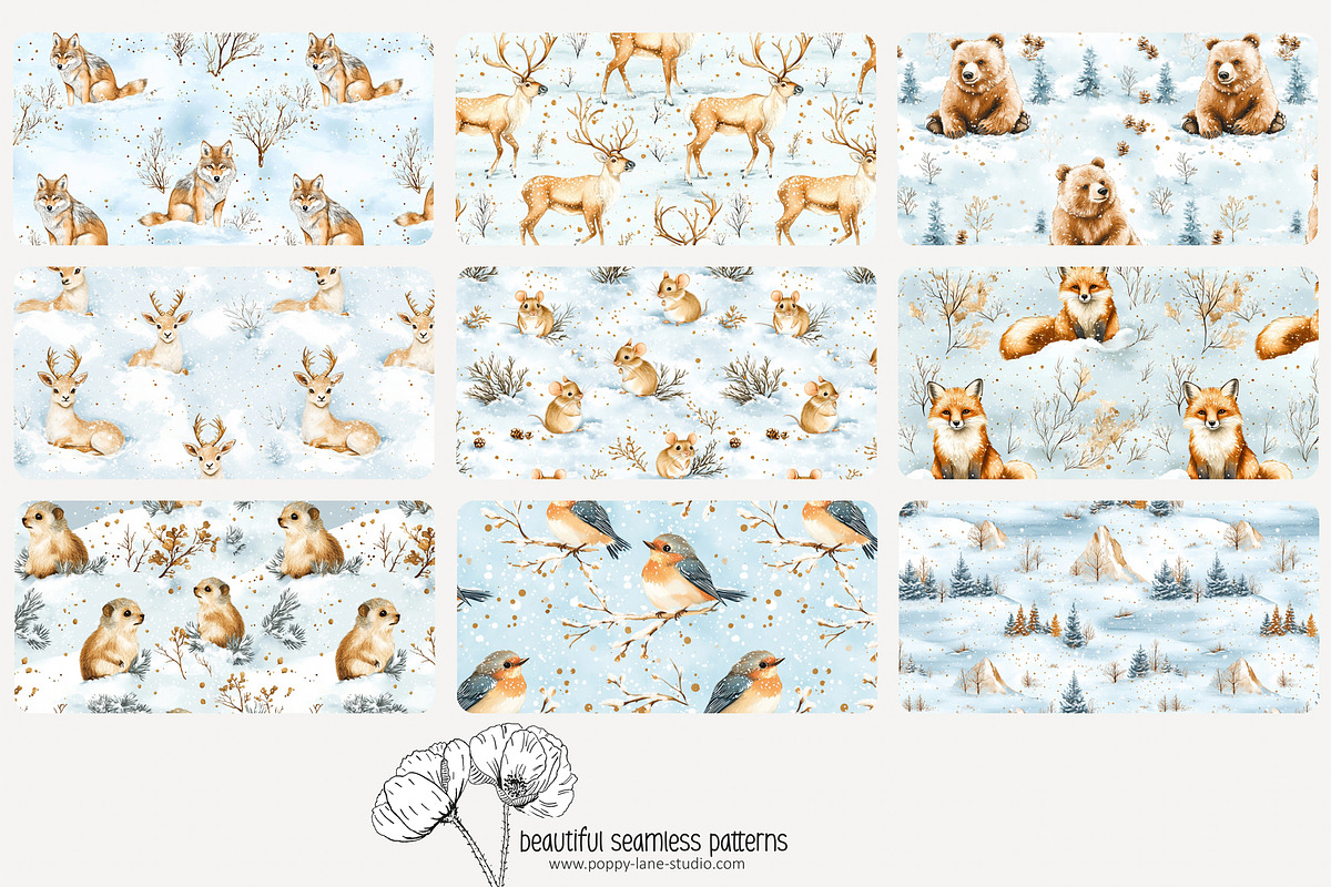 70 winter animals seamless pattern, a Pattern Graphic by Poppy Lane Studio
