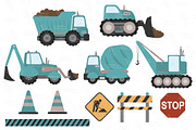Vintage Blue Construction Trucks, an Illustration by Amanda Ilkov (Thumbnail 2 of 2)