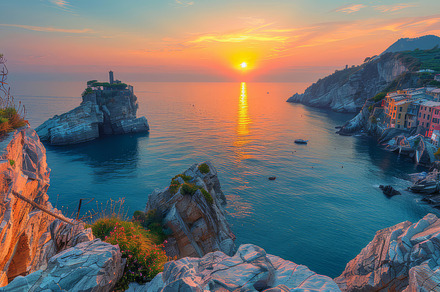 Breathtaking Sunset View Over Portovenere Town and Mediterranean Sea, a Photo by AS photostudio