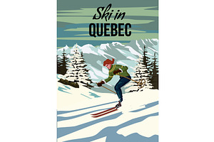 Vintage Travel Poster Ski Quebec