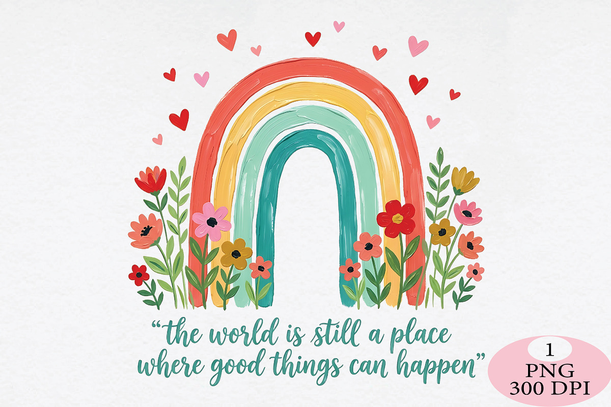 Positive Boho Floral Quote Png, a Seasonal Illustration by Daily.Designs