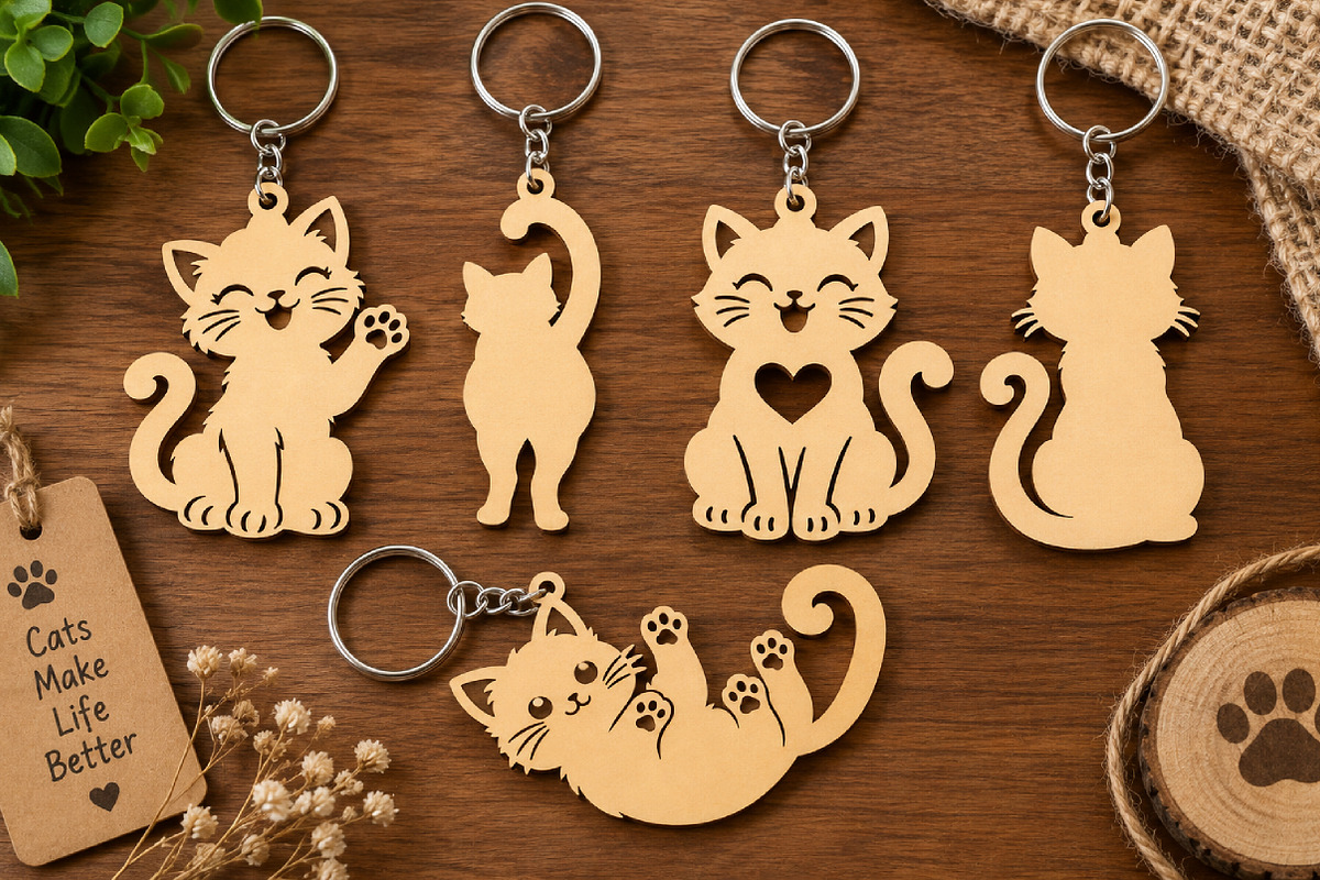 Cute Funny Cat Keychain SVG File, an Object Graphic by Libby Wishes (Photo 1 of 3)