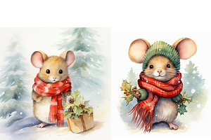 Cute Little Mouse In Winter Clothes