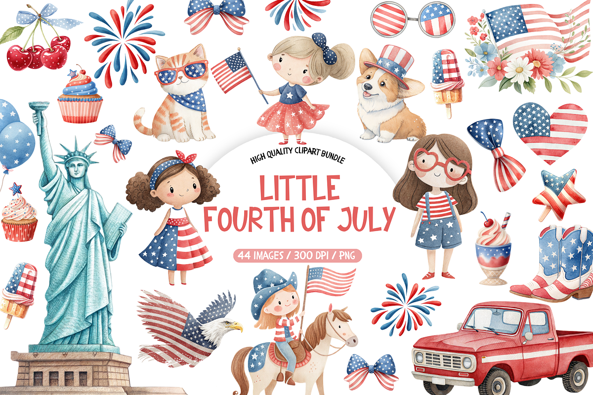 Little Fourth Of July Clipart Bundle, a Seasonal Illustration by TatiMockup (Photo 1 of 7)