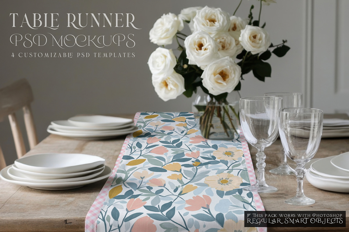 Table Runner with Smart Objects, a Product Mockup by mock-ups (Photo 1 of 13)