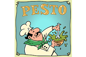 Chef making pesto. Logo of an, a Food Illustration by rogistok