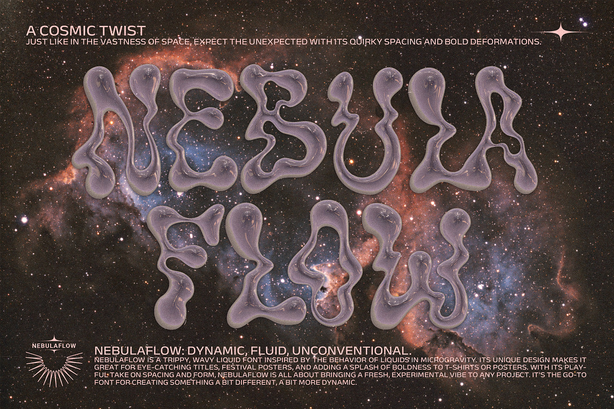 The Nebula Flow Font - Chrome Type, a Font by softulka (Photo 1 of 11)