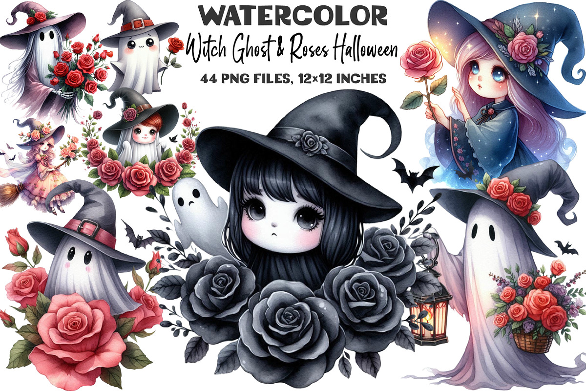 Witch Ghost & Roses Halloween, an Illustration by DreamArtGraphic (Photo 1 of 5)