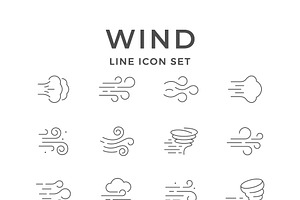 Set line icons of wind, an Outline Icon by motorama