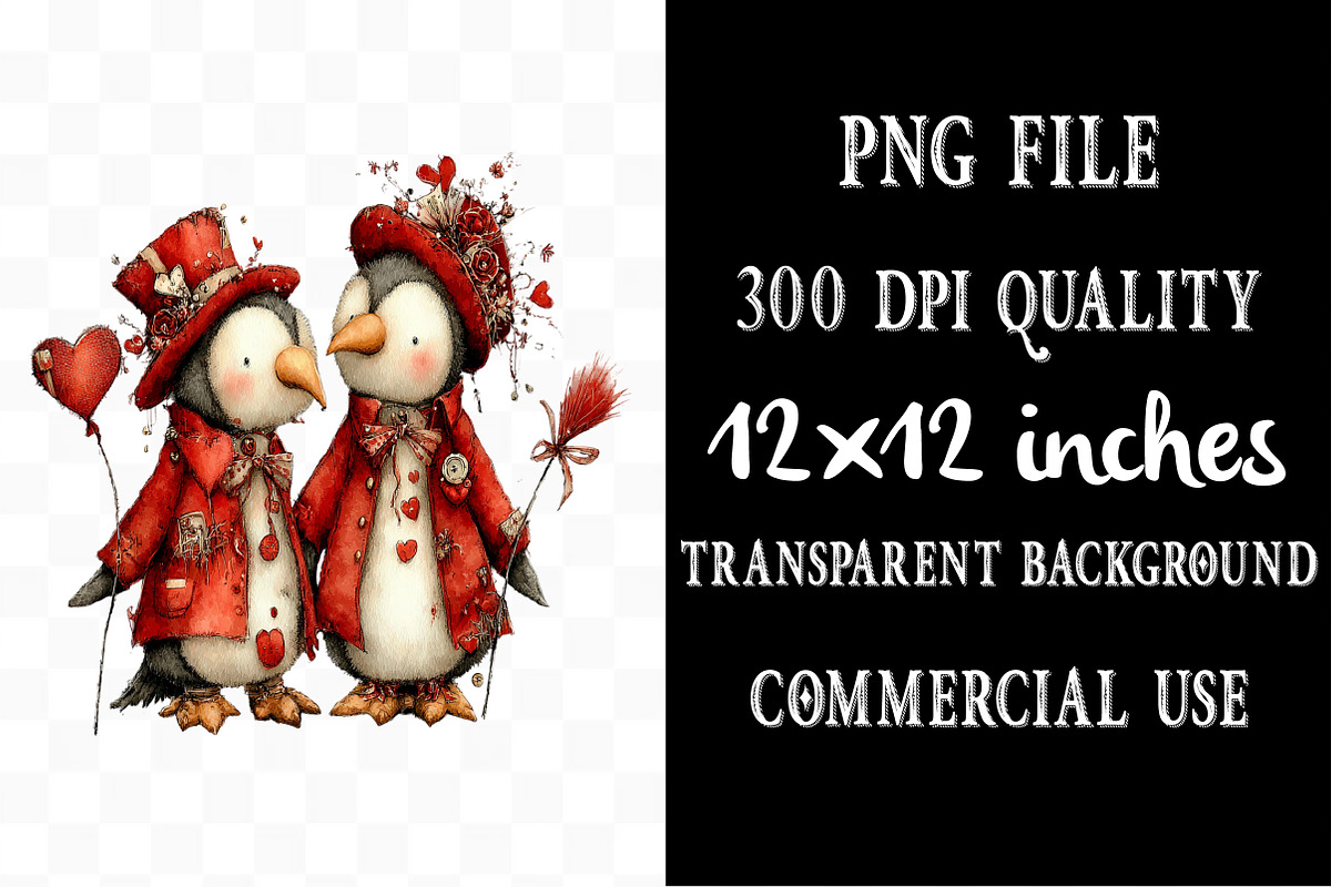 Whimsical Valentine Penguin Clipart, an Illustration by Designking (Photo 4 of 5)